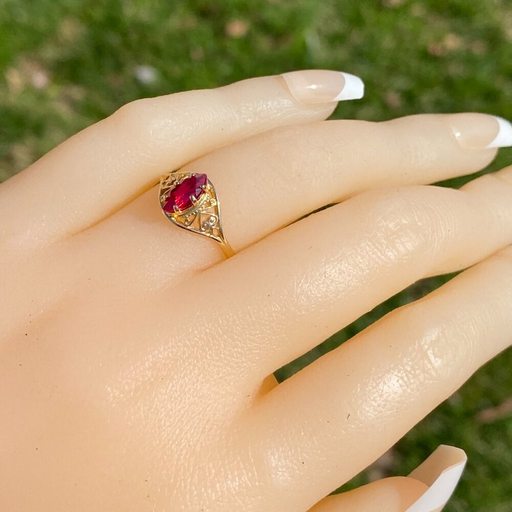 Lab Created Ruby Ring In Yellow Gold - image 8